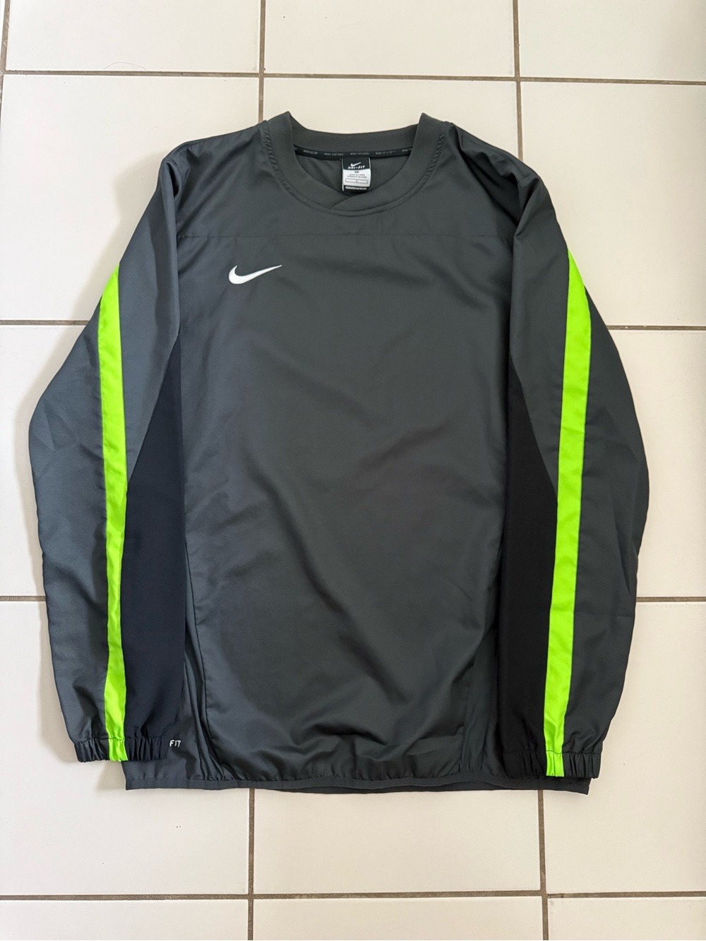 Nike T90 Soccer Dark Gray Pullover with Neon Green Stripes